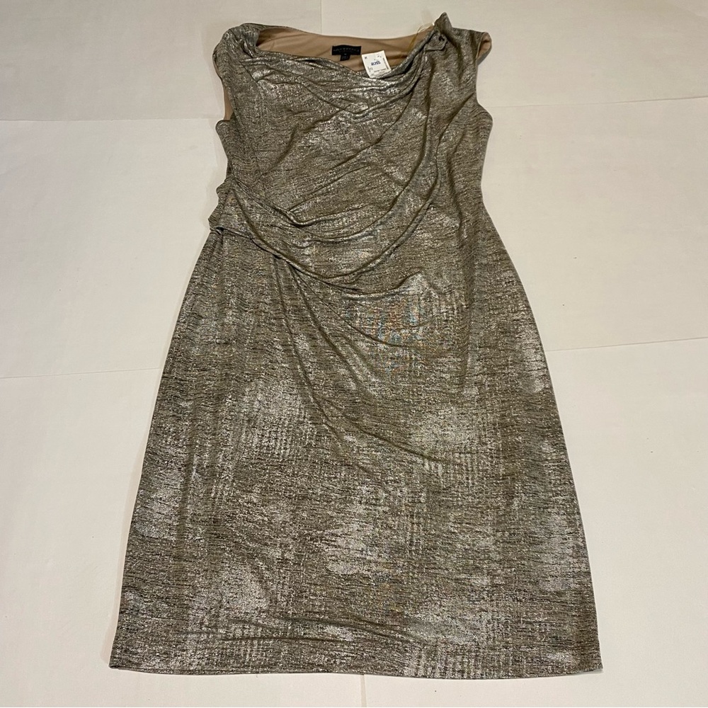 Connected Apparel Metallic Gray Midi Dress